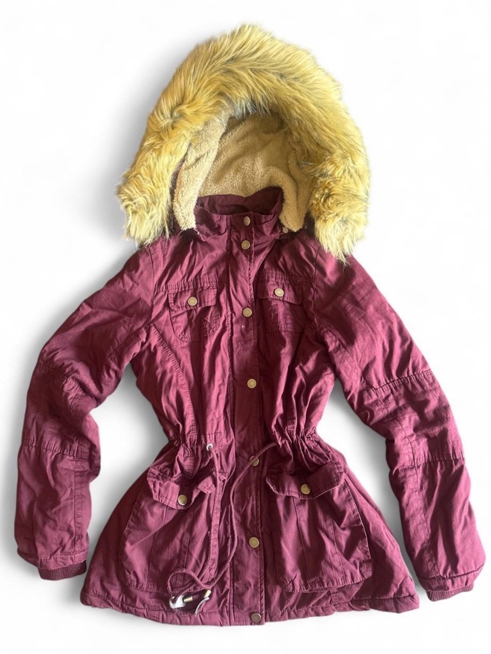 Hooded Winter Parka Jacket - burgundy